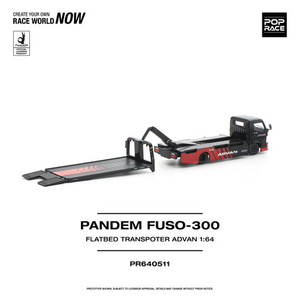 1:64 POP Race 合金車仔模型 - PANDEM FUSO 300 廂式平板拖車 - ADVAN