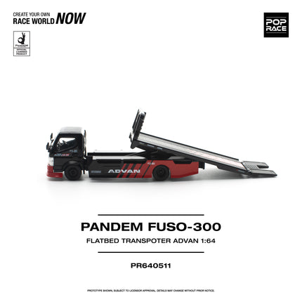 1:64 POP Race 合金車仔模型 - PANDEM FUSO 300 廂式平板拖車 - ADVAN