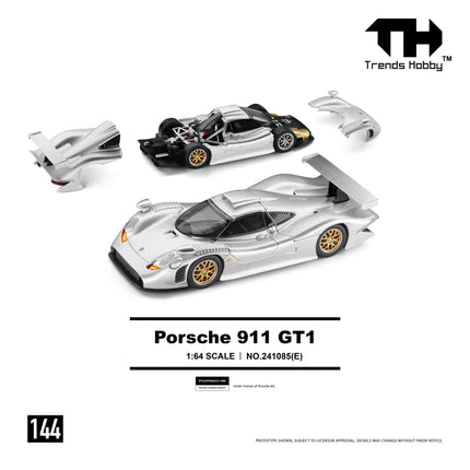 [Pre-Order] Trends Hobby 1:64- Porsche 911 GT1 1998 - Sliver （8.7）