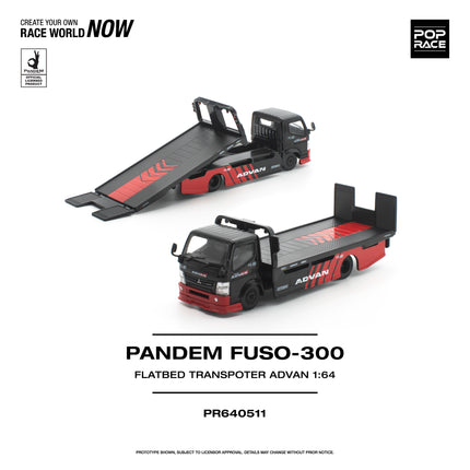 1:64 POP Race 合金車仔模型 - PANDEM FUSO 300 廂式平板拖車 - ADVAN