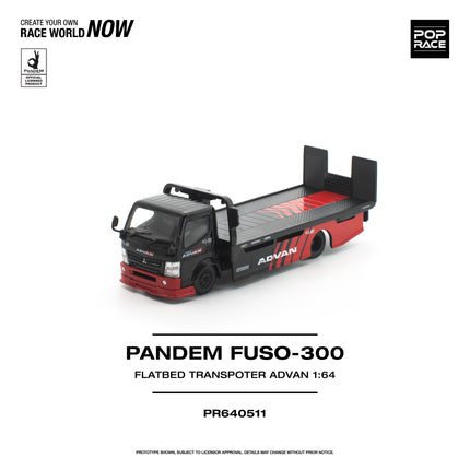 1:64 POP Race 合金車仔模型 - PANDEM FUSO 300 廂式平板拖車 - ADVAN