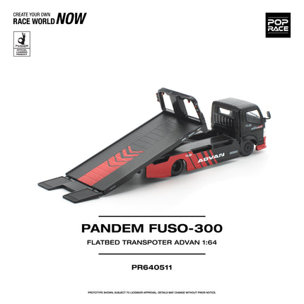 1:64 POP Race 合金車仔模型 - PANDEM FUSO 300 廂式平板拖車 - ADVAN
