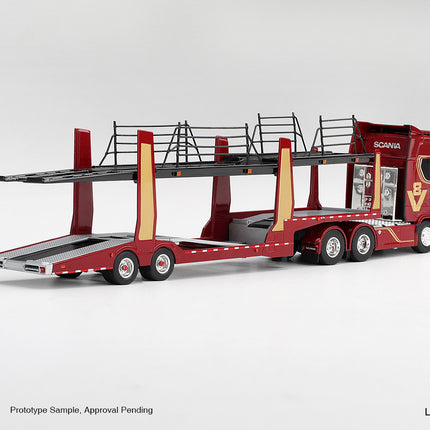 [Pre-Order]  1/64 Mini GT Scania 770S A6x4NA Car Transporter V8  50th anniversary + Car transporter Red（9.7）
